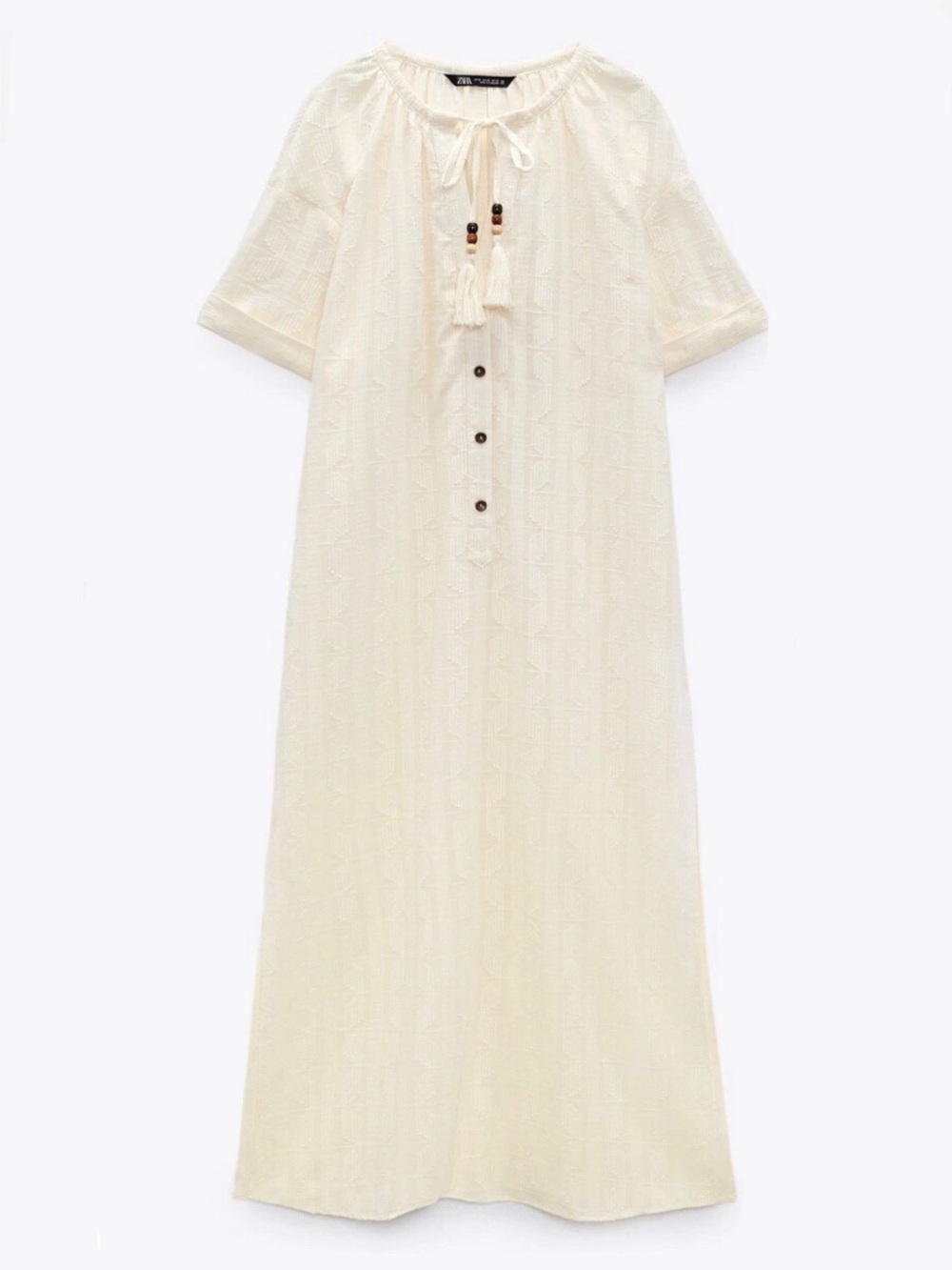 ZARA Ecru Embroidered Tunic Dress Beige